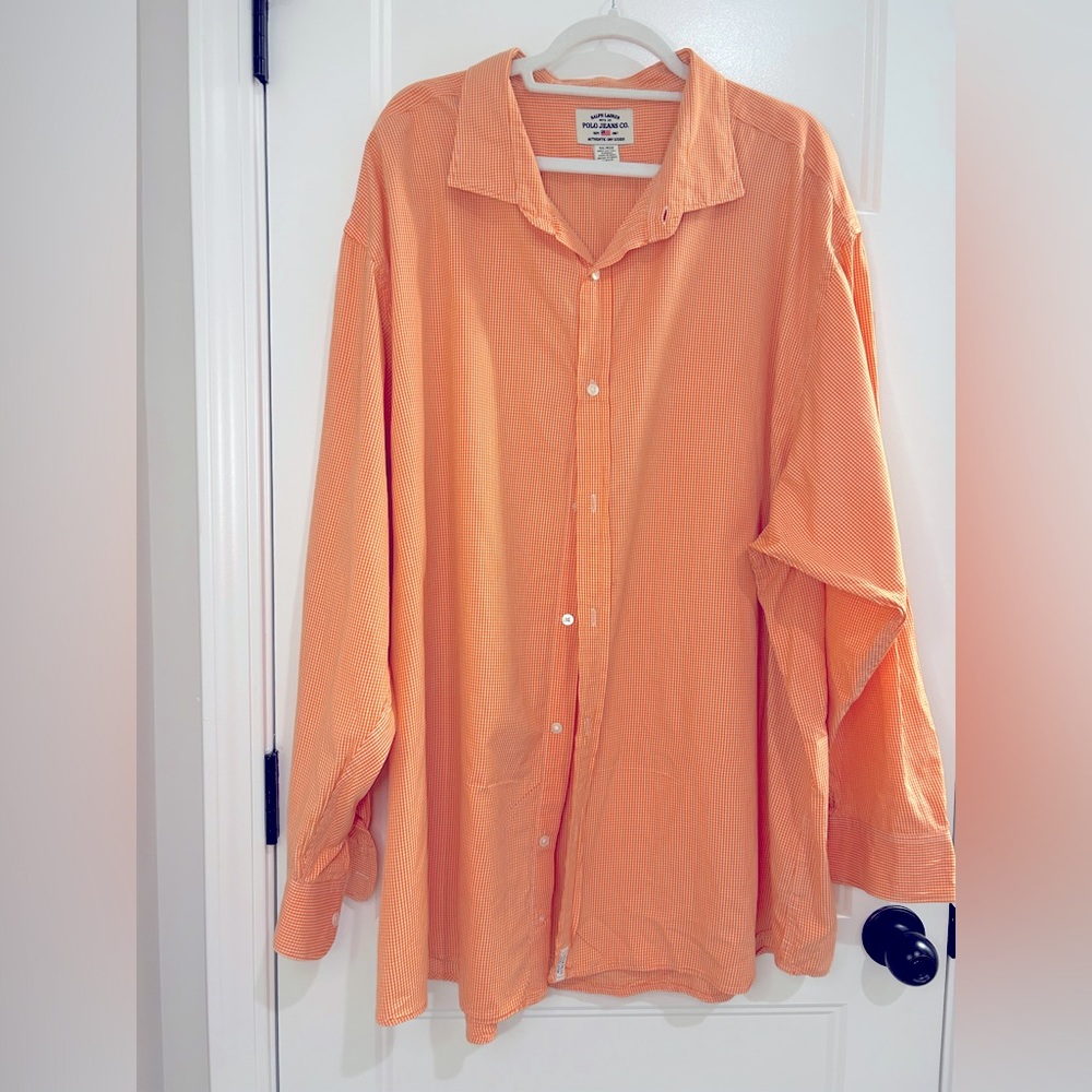 Ralph Lauren Polo Men’s Button Down Shirt- Orange and White- 4XL